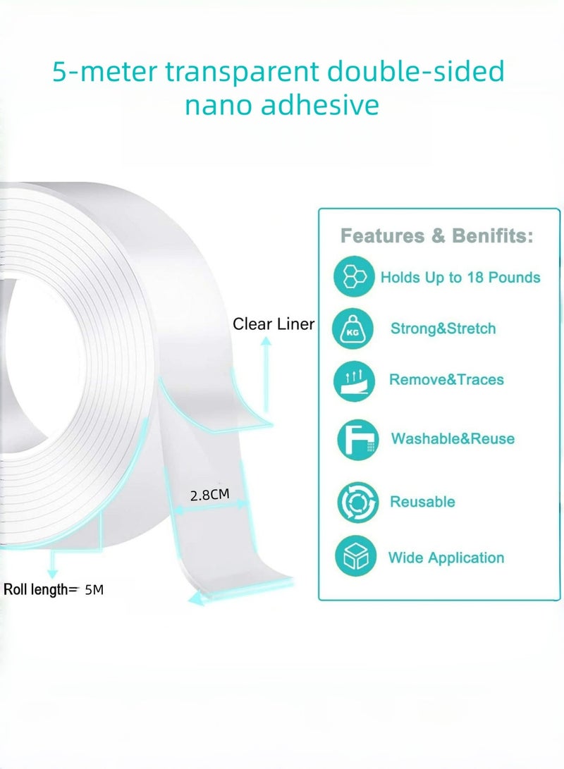 KUTONTECH Heavy-Duty Double-Sided Nano Tape, 5M Waterproof Strong Adhesive Mounting Tape for Indoor & Outdoor Use, Nano Gel Sticky Tape for Walls, Carpets, Rugs, Car, Home & Office. - Image 3